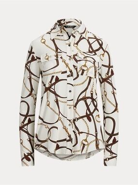 LAUREN RALPH LAUREN Slim Fit Belting-Print Jersey Shirt Iconic Equestrian XS